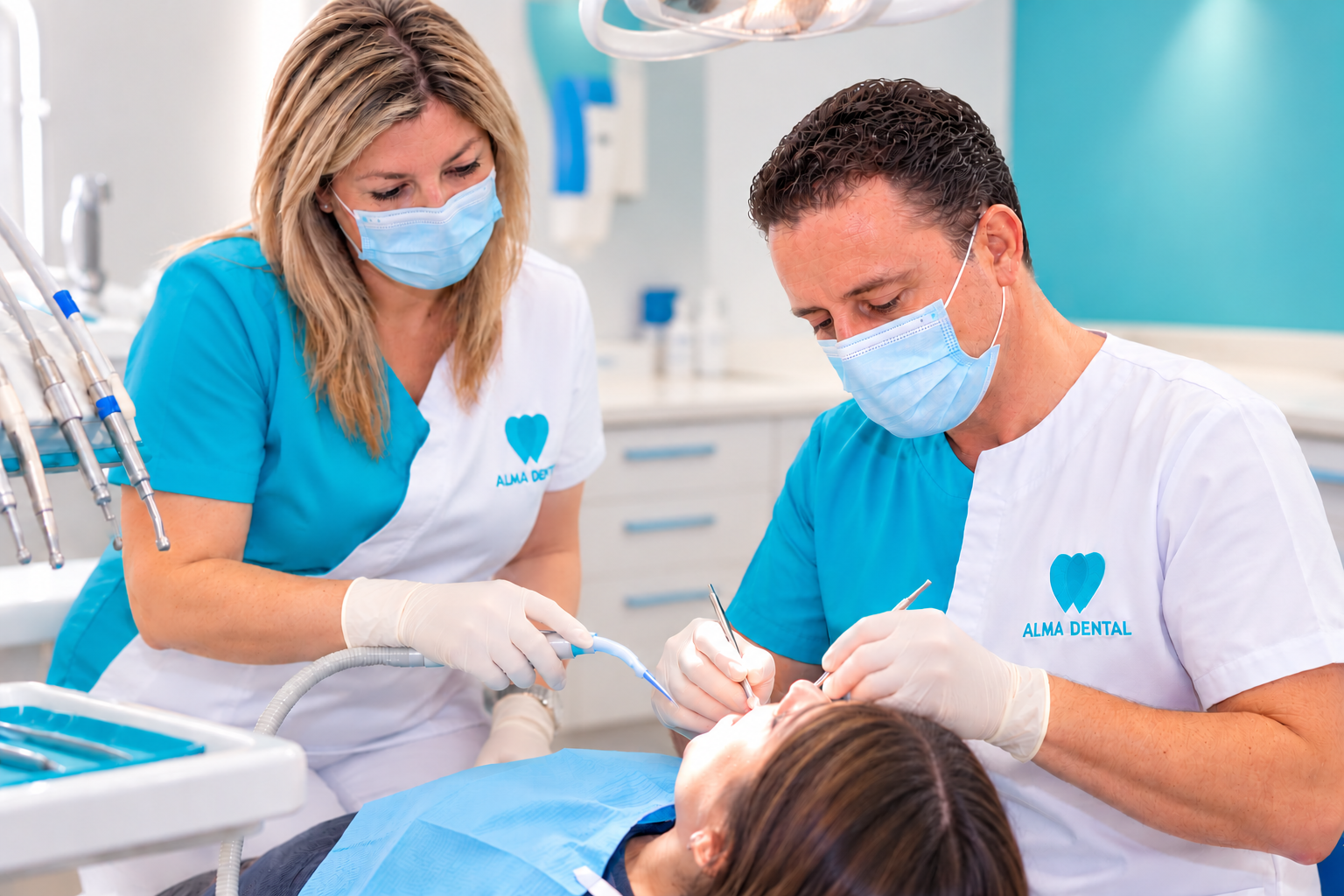 Dentistas de Alma Dental atendiendo al paciente